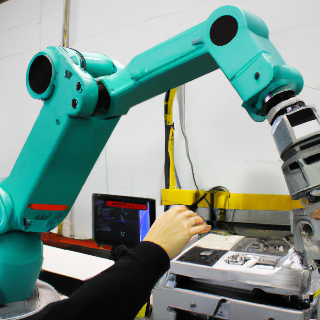 Person working with robotic arm